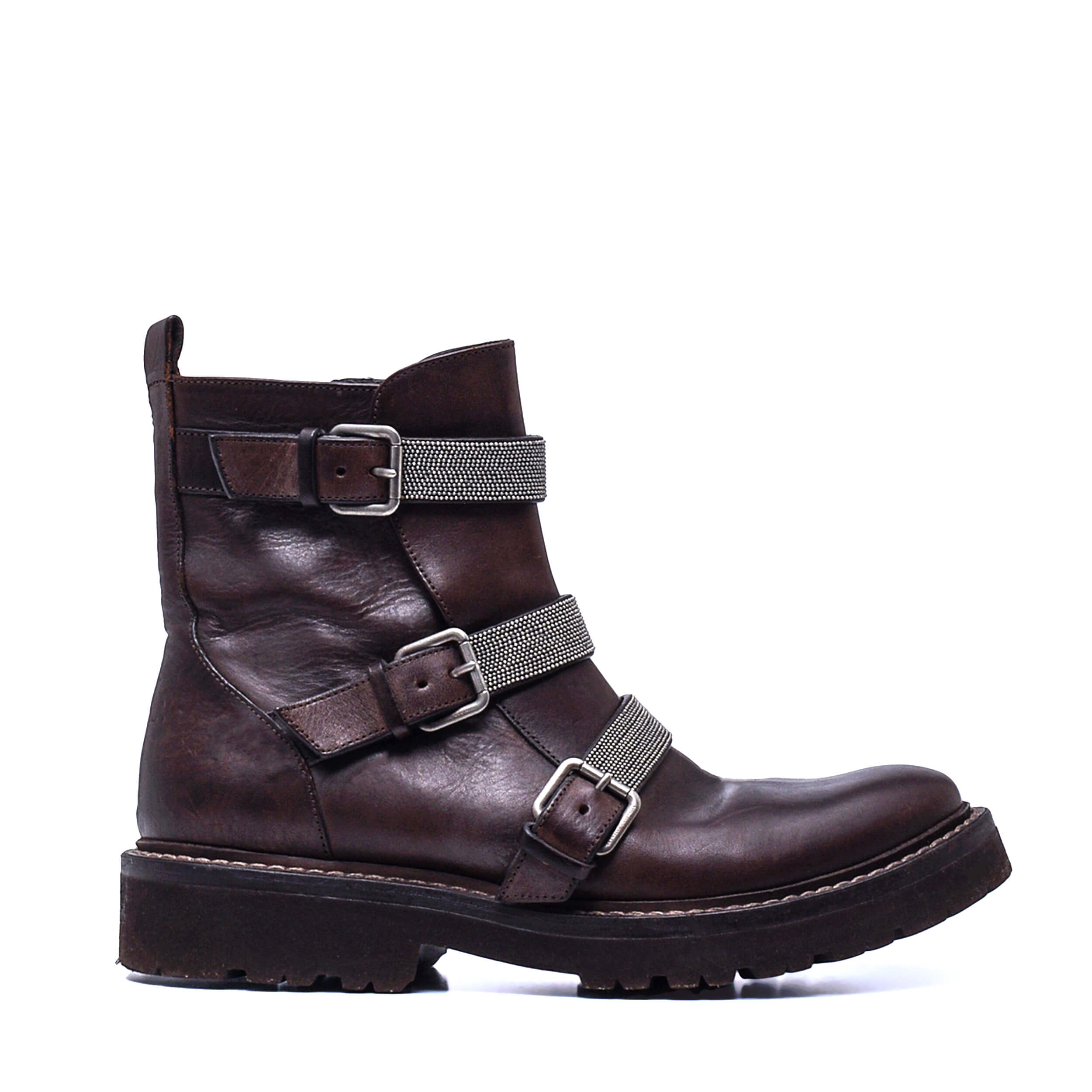 Brunello Cucinelli - Brown Leather Icon Stone Buckle Boots / 37.5